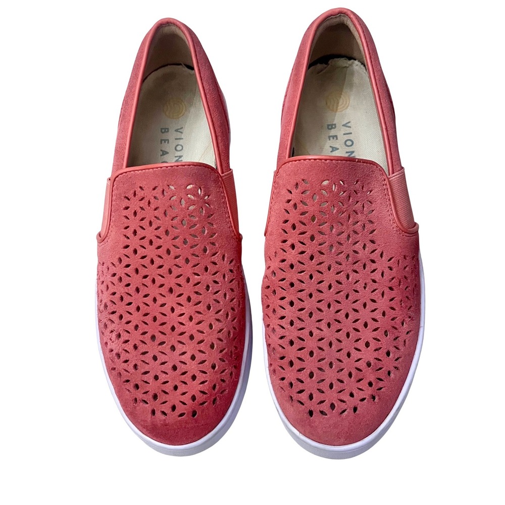 Vionic Beach Kani Coral Pink Suede Laser Cut Slip On Comfort Sneakers Womens 8 - Picture 2 of 8